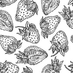Fototapeta premium Strawberries seamless pattern. Vector hand drawn graphic illustration.