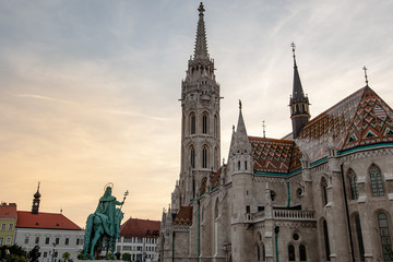 Fototapeta na wymiar St. Matthias Church in Buda Castle district during sunset in Budapest, Hungary