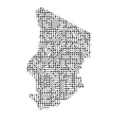 Abstract schematic map of Chad from the black printed board, chip and radio component. Computer electronics processor motherboard. Vector illustration.