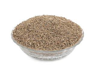 Pile of Dried Cumin Seeds Also know as caraway, jira or jeera seeds used in oriental cuisine isolated on white Background