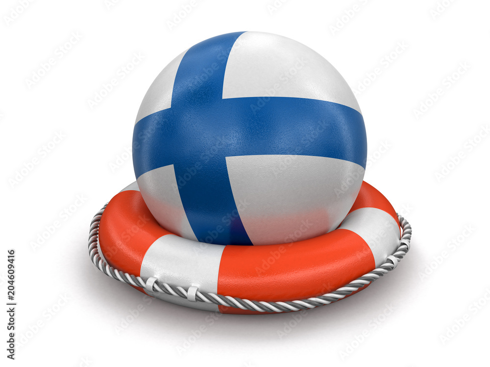 Poster ball with finnish flag on lifebuoy. image with clipping path