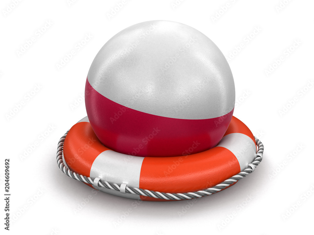 Poster ball with polish flag on lifebuoy. image with clipping path