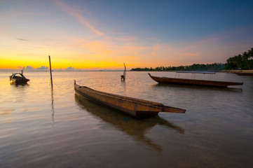 sunset moment and boat, Batam, Indonesia