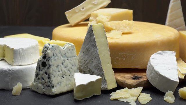 Video of various types of cheese - parmesan, brie, roquefort