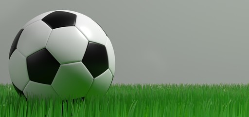 soccer ball on grass on gray isolate background