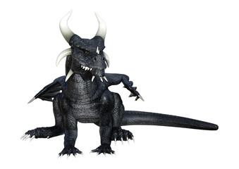 Fototapeta premium 3D Rendering Fantasy Black Dragon on White
