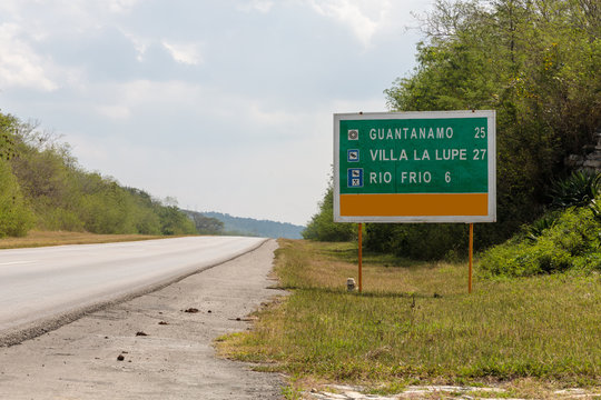 Sign on the Street at Border to the Guantanamo province, Cuba