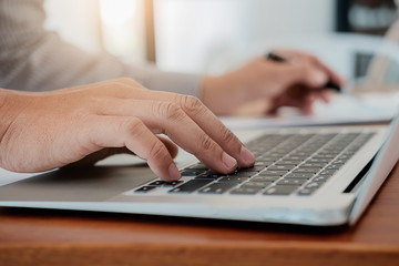 Administrator business man financial inspector and secretary making report calculating balance. Internal Revenue Service checking document. Audit concept