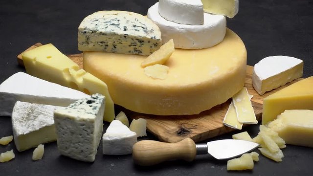 Video of various types of cheese - parmesan, brie, roquefort
