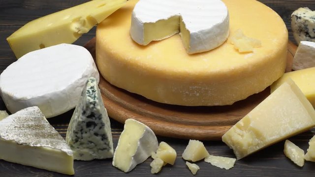 Video of various types of cheese - parmesan, brie, roquefort