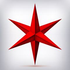 Obraz premium Volume six-pointed red star, 3d object, geometry crystal shape, mesh version, abstract vector 