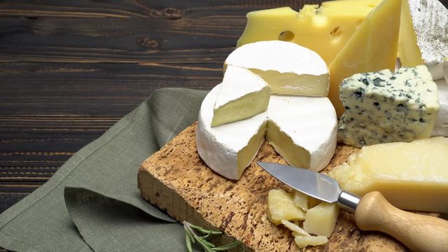 Video of various types of cheese - parmesan, brie, roquefort