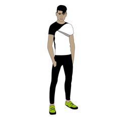 Cute guy brown hair with blue eyes isolated on a white background.