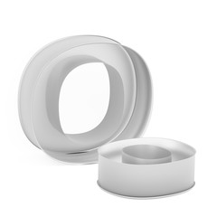 Metal baking cake pan or cookie cutter set of capital and lowercase like letters O on white background, 3D rendered