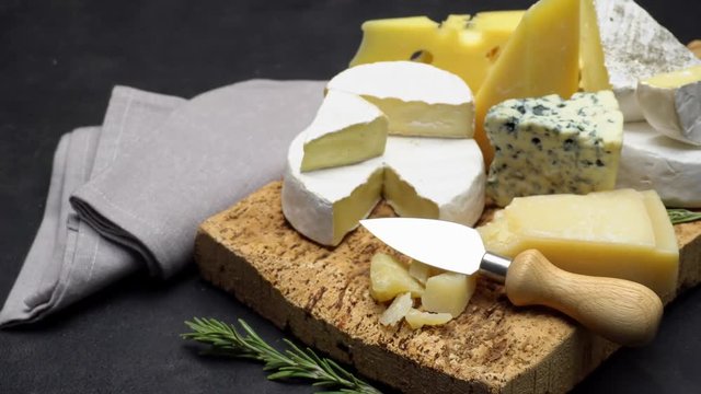 Video of various types of cheese - parmesan, brie, roquefort