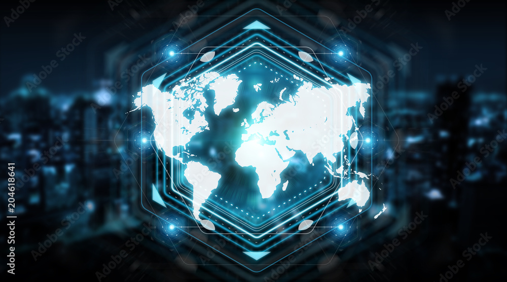 Leinwandbilder digital world map screen interface 3d rendering