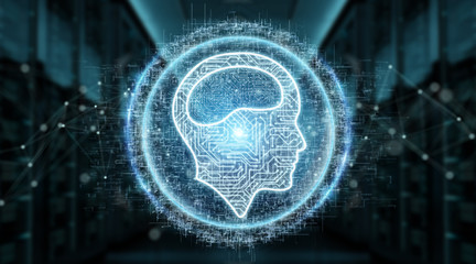 Digital artificial intelligence icon hologram 3D rendering