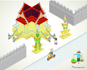 Thai style& Temple,worship,woman hawker,landmark