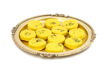 Indian Sweet Food Kesar Peda Also Know as Kesar Mawa Peda, Saffron Sweet, Saffron Peda is a saffron...