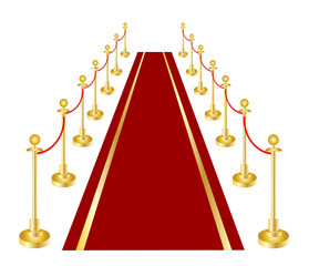 A red carpet and velvet rope with golden brass vector eps 10