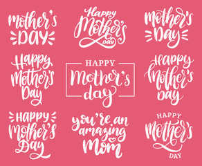 Mothers Day calligraphy illustration set. Vector handwritten phrases collection for greeting card,festival poster etc.