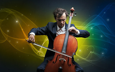 Serious classical cellist with fabled sparkling wallpaper