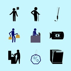 icons about Human with wash hand, resturant, office, clever and problem