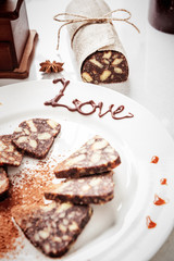 chocolate sausage on the table