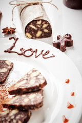 chocolate sausage on the table