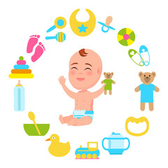 Toddler Infant Diaper with Plush Teddy Bear Vector