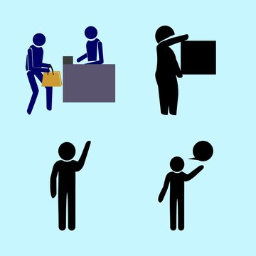icons about Human with resturant, discussion, forwarding, badge and dialog