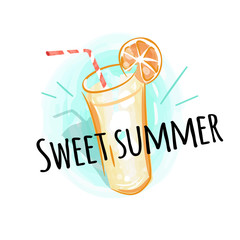 Summer Time Background with Fresh Drink Vector