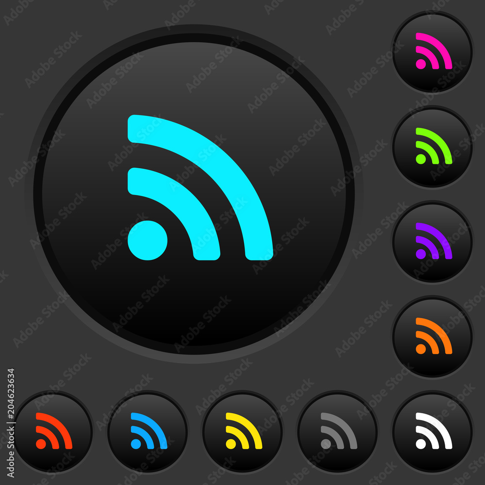 Poster radio signal dark push buttons with color icons