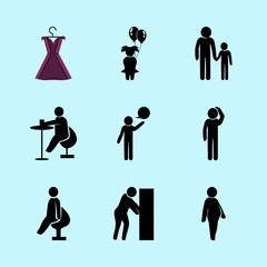 icons about Human with family, sticker, business, presentation and relaxation
