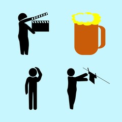 icons about Human with businessman, homework, vacation, drink and tv