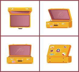 Set of Retro Suitcases Top Side Front View, Memory