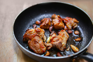 pork Meat, Asian Food, pork  Nugget, Cooked, Cooking  pan