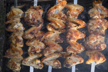 fried chicken wings on the grill