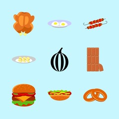 icons about Food with dessert, chocolate, breakfast, omelette and bubliki