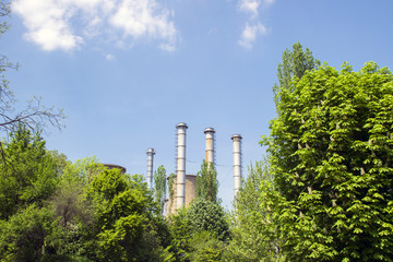 Industrial landscape on the green hill