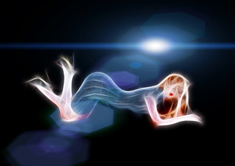 Fototapeta premium Sexy blonde woman in cat pose at night fractal