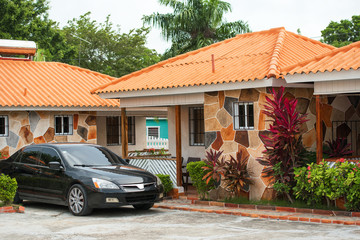 View of the private courtyard in Santo Domingo, Dominican Republic. Copy space for text.