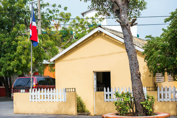 View of the yellow building in the private sector in Santo Domingo, Dominican Republic. Copy space...