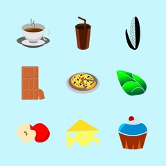 icons about Food with aroma, pepperoni, apple, drinking and organic