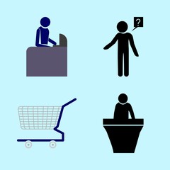 icons about Human with service, market, person, modern and assistant