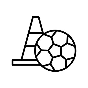 recommend clip art: football player training icon. ball with cone illustration. simple outline style sport symbol.