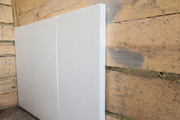 Elevation of the building Styrofoam insulation. Polystyrene insulation boards