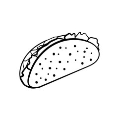 Taco with tortilla shell, Mexican food, lunch icon, vector illustration.