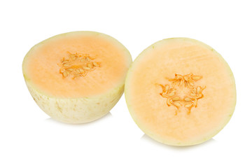 melon(sunlady) slice. half. isolated on white background
