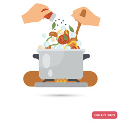 The process of cooking soup color flat illustration